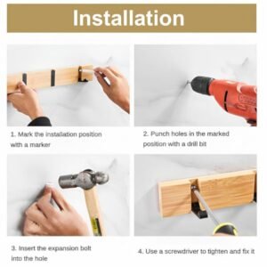 Foldable Wooden Bamboo Hooks, Modern Wall Mounted Floating Rack Adhesive, Hidden Wall Hooks for Coats-Hats-Scarves-Keys-Towels-Leashes-Tools